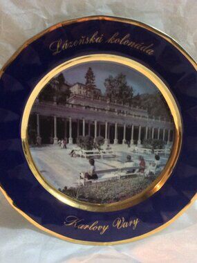 Vintage EPIAG DF Carlsbad Cobalt Blue Plate Karlovy Vary Czech Porcelain